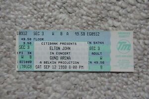 ELTON JOHN CONCERT TOUR 9/12/1998 FLOOR FULL TICKET GUND ARENA CLEVELAND