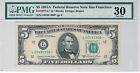 ⭐ Fr. 1977-L*  Star 1981 A $5 Federal Reserve Note San Francisco PMG 30 Tear