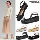HEEZ Women Ballet Flats w/Bow Mary Jane Walking Shoes Wrap Ankle Strap Dress Sho
