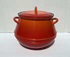 Vintage  Descoware Made In Belgium Flame Red Bean Pot Cast Iron Enamel w Lid 3qt