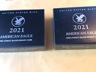 LOT (2) 2021S AMERICAN EAGLE ONE OUNCE SILVER PROOF TYPE-2 -BOXED-CASE- COA