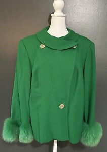 Vintage Lily & Taylor 16 Plus Fox Fur Green Blazer Coat Cosplay Theater Couture