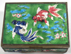 Antique CHINESE CLOISONNE BOX With FISH On 4 Sides BRASS, Wood, COLORFUL, LOVELY