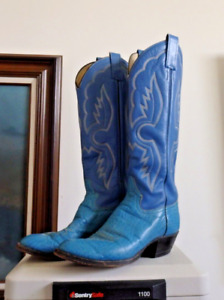 Adams all leather Tall Blue cowgirl cowboy western boots Men 8D  woman 9 Wide