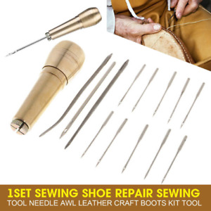 1 Set Sewing Shoe Repair Sewing Tool Needle Awl Leather Craft Boots Kit Tool US