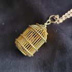 Antique Gold Over Silver Bird Inside Bird Cage Necklace Pendant Charm Victorian
