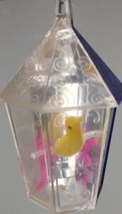 VTG Jewel Brite Birdcage Diorama Lamp Ornament Kitschy MCM Yellow Bird Blue Cage