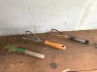 Lot 3 Vintage Wood Handle Hand Rakes Cultivators Garden Tools (1 is marked Ames)