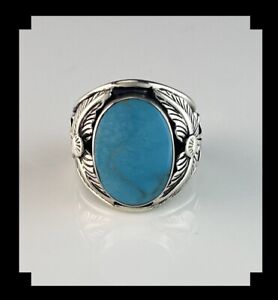 Navajo Style Sterling and Kingman Turquoise Men's Ring Size 11 3/4