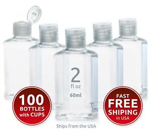 100 Empty Bottles 2 oz (60ml) Travel Size Refillable Containers Leak Proof Cap