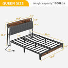 Metal Bed Frame King /Full/Queen With Upholstered Storage Headboard Platform