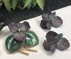 Vintage Estate WEST GERMANY Violet Flower Brooch Pin & Clip Earrings SET