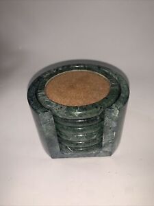 Vintage Green Marble Coaster Set With 6 Coasters, One Holder.  Made In Taiwan