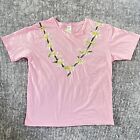 Tia Lei Hawaii Women’s Pink  Embroidered Floral Tshirt Size Large 100% Cotton