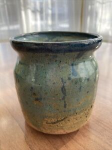 New ListingStudio Art Pottery Vase Signed 4.75” H Blue Teal Glazed Inside and Out Textured