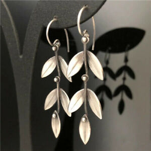 Retro 925 Silver Red Leaf Stud/Hook Women Earrings Wedding Dangle Drop Jewelry