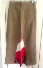 Gloria Vanderbilt Tan Denim Maxi Skirt Added Red Boho Patchwork Insert 10 M Long