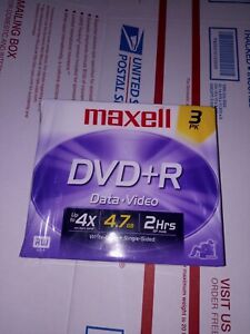 Maxell DVD+R Factory Sealed 3-Pack 4.7GB 120 Minutes DVDs NEW