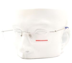 Prada Sport VPS 55E 1BC-1O1 Rimless Eyeglasses Glasses Silver / Blue 54-17-140