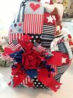 New ListingRED ROSES PATRIOTIC QUILT BIG MICHIGAN STATE SHAPE ACCENT PILLOW REMOVABLE BOW