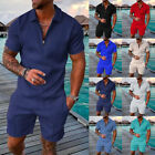 2PCS Mens Summer Co-ord Set Zip Polo Shirts Shorts Hawaii Beach Outfit Sweatsuit