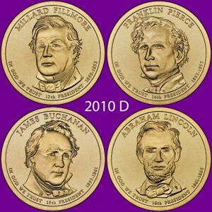 2010 Presidential D Uncirculated Set of 4 Dollar Coins from Denver Mint Rolls