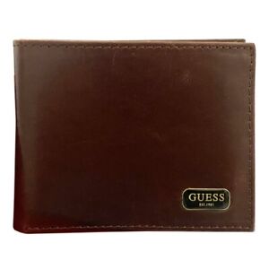 Guess Men's Leather Credit Card Id Wallet Passcase Bifold Cognac RFID 31GU140001