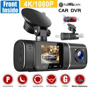 4K UHD 1080P Dual Dash Cam Front Inside GPS Car DVR Recorder Camera Night Vision