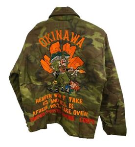 New ListingVietnam War ERDL Tour Jacket USMC Souvenir Sukajan Vintage Distressed OKINAWA