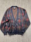 Vintage Lands End Cardigan Sweater Mens Medium Plaid Paisley Wool Acrylic Italy