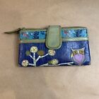 Fossil Folding Owl Wallet Leather Multicolor Zipper Coin Pockets Snap Closure