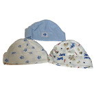 Carter's One Size Newborn Baby Boy Infant Hats Beanies Blue & Dog Print Lot of 3