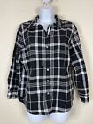 Allison Daley Women Size PM Blk/Wht Plaid Pocket Button Up Shirt Roll Tab Sleeve