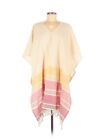 Tribe Alive OS Sunset Stripes Fringed Poncho Cover Up Pink Yellow Linen Handmade