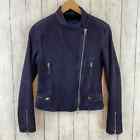 Closed Pleated Asymmetric Full Zip Navy Blue Cotton Moto Jacket Women Size Small