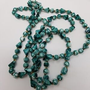 Vintage Mardi Gras Bead Turquoise Long Necklace STUNNING