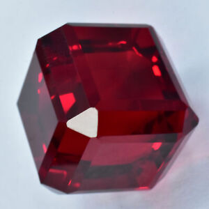 53.40 Ct Extremely Rare Lab-Created Ruby Red CERTIFIED Loose Gemstone Cube Cut