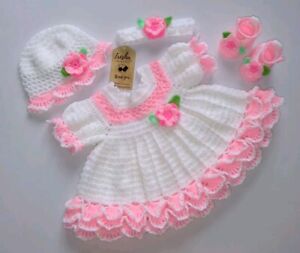 3 Months Infant Newborn Baby Girl Wool Frock Dress Crochet Knit Costume Pant Set