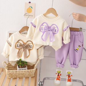 Baby Girl Clothes Suit Bowknot T-Shirt Pants Set Kid Toddler Casual Sport Outfit