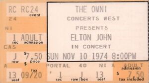 ELTON JOHN 1974 CARIBOU TOUR / THE OMNI COLISEUM / ATLANTA TICKET STUB / No. 1