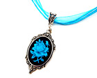 TURQUOISE-BLUE CAMEO CHOKER ribbon necklace, black rose pendant gothic flower Z5