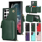 For Samsung Galaxy S24 S23 S22 S21 Leather Zipper Pocket Crossbody Case Cover