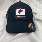 Simms Fishing Snapback Hat Black Red Trucker Cap Mesh Bass Patch Logo Low Crown