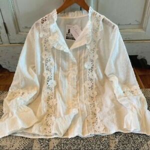 XXL New Plus Size White Lace Long Sleeve Button Front Blouse Top Womens  2X NWT