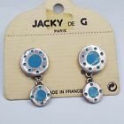 Jacky de G Paris earrings fashion costume vintage turquoise color signed clip on
