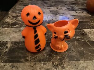 Antique Halloween  Rosbro Orange Cat Candy Container