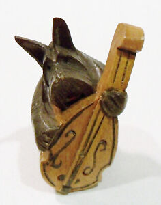 Dog Terrier Musician Bass Hand Carved Wooden Wood Occupied Japan Vntg Miniature