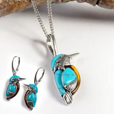 925 Silver Turquoise Bird Earrings Pendant Chain Necklace Wedding Party Jewelry