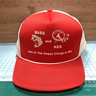 Vintage Fishing Hat Cap Snap Back Funny Humor Bass And Ass One Size Humor