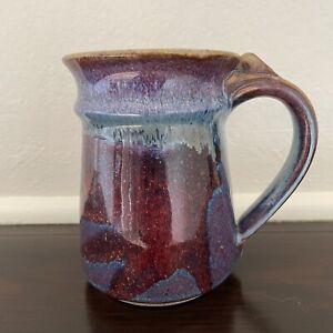 Handmade Art Pottery Mug Signed Hand Crafted Stoneware Multicolored Glaze Large